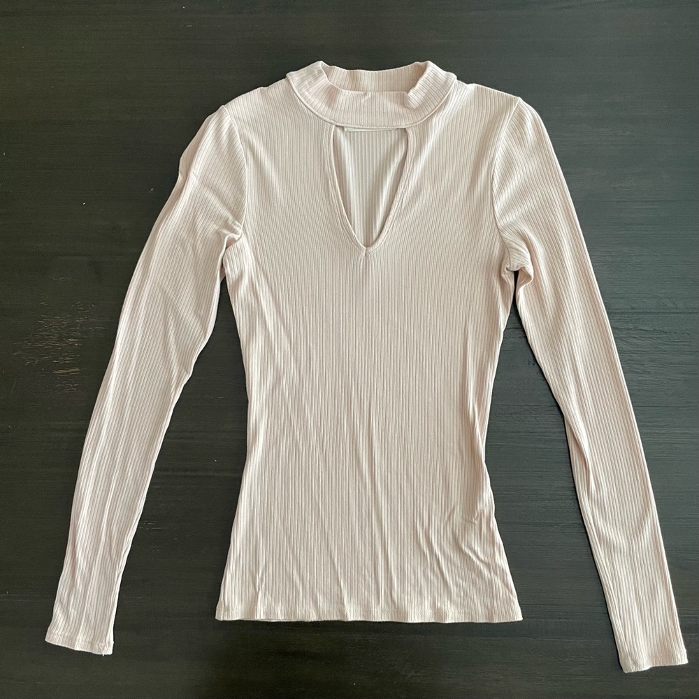 Hollister Light Pink Keyhole Front Long Sleeve Top